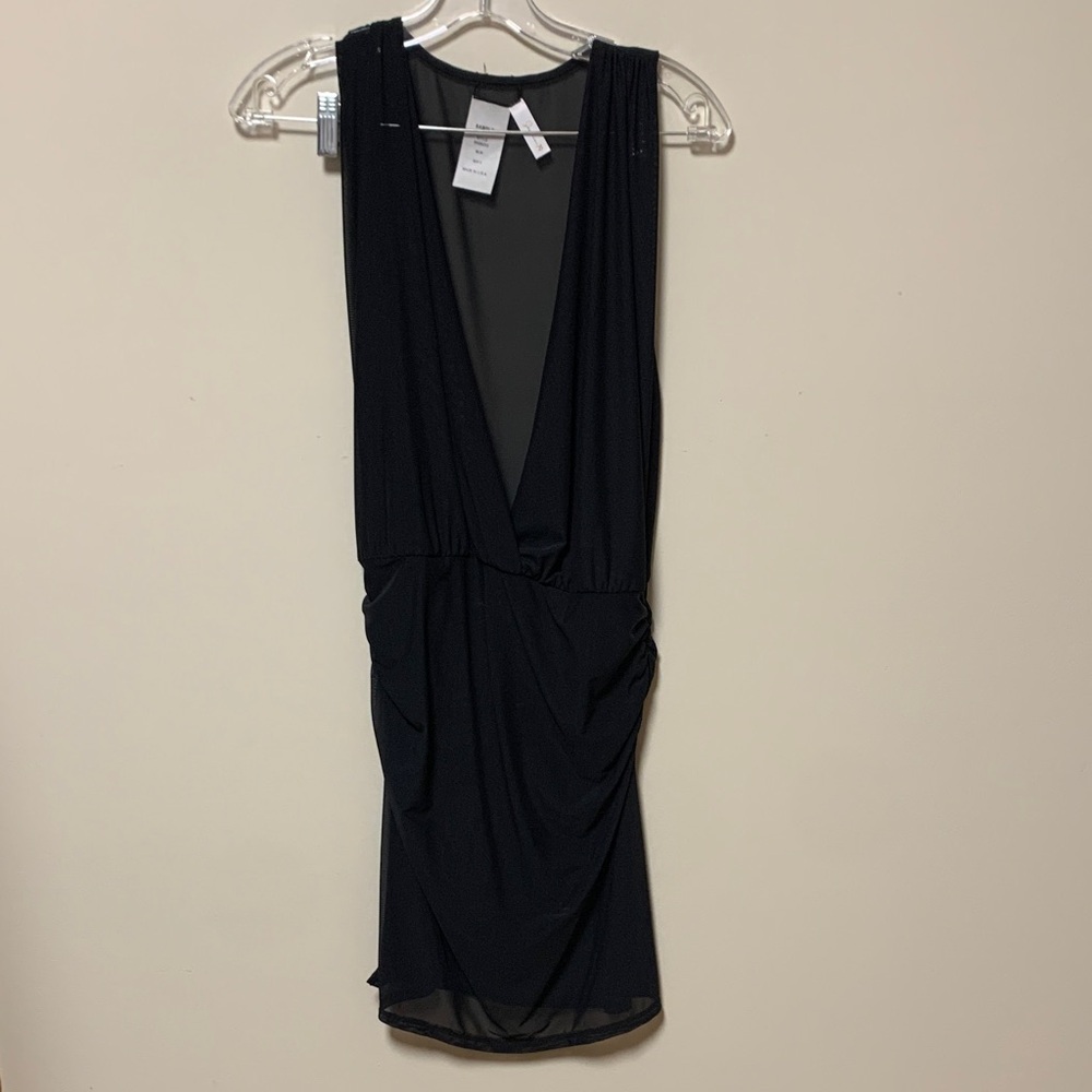 Sunshine 79 swim coverup - black mesh sheer mini dress swim cover w plunge neck